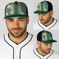 Hawaiian Art Flower Tribal with Lei Baseball Net Cap Palaka Pattern Green Color LT03 - Polynesian Pride