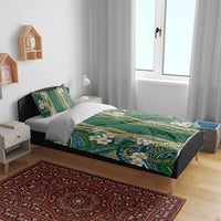 Hawaiian Art Flower Tribal with Lei Bedding Set Palaka Pattern Green Color LT03 - Polynesian Pride