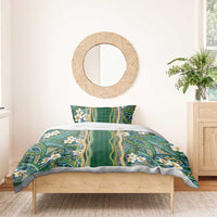 Hawaiian Art Flower Tribal with Lei Bedding Set Palaka Pattern Green Color LT03 - Polynesian Pride