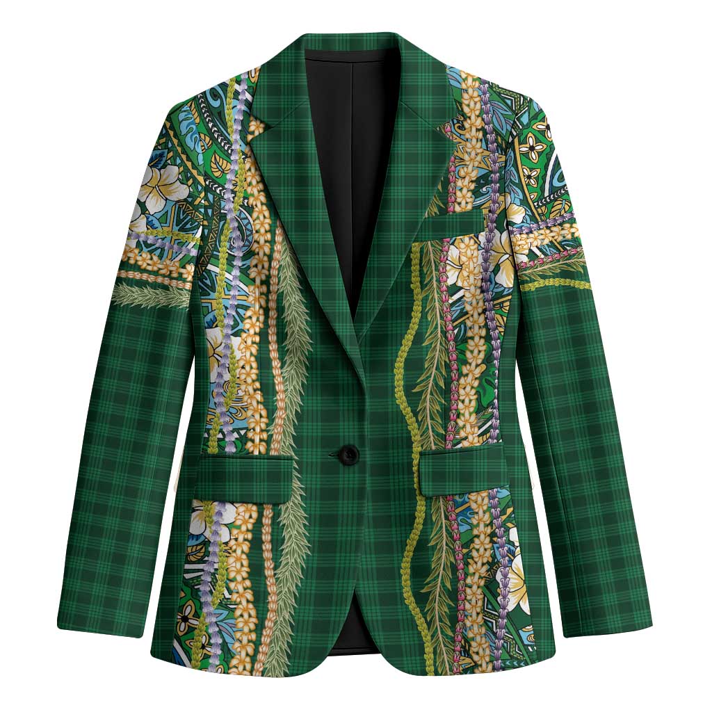Hawaiian Art Flower Tribal with Lei Blazer Palaka Pattern Green Color LT03 Unisex Green - Polynesian Pride