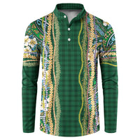 Hawaiian Art Flower Tribal with Lei Button Sweatshirt Palaka Pattern Green Color LT03 Green - Polynesian Pride