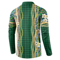 Hawaiian Art Flower Tribal with Lei Button Sweatshirt Palaka Pattern Green Color LT03 - Polynesian Pride