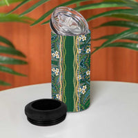 Hawaiian Art Flower Tribal with Lei 4 in 1 Can Cooler Tumbler Palaka Pattern Green Color LT03 - Polynesian Pride