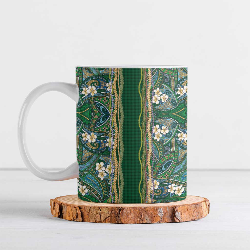 Hawaiian Art Flower Tribal with Lei Ceramic Mug Palaka Pattern Green Color LT03 Green - Polynesian Pride