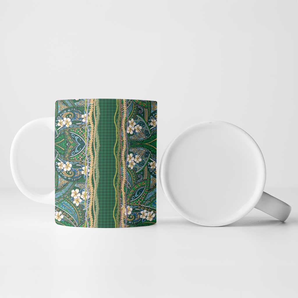 Hawaiian Art Flower Tribal with Lei Ceramic Mug Palaka Pattern Green Color LT03 - Polynesian Pride
