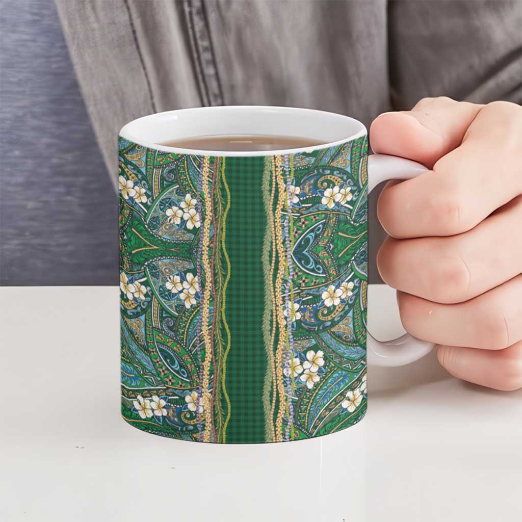 Hawaiian Art Flower Tribal with Lei Ceramic Mug Palaka Pattern Green Color LT03 - Polynesian Pride