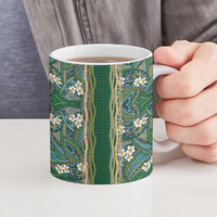 Hawaiian Art Flower Tribal with Lei Ceramic Mug Palaka Pattern Green Color LT03 - Polynesian Pride