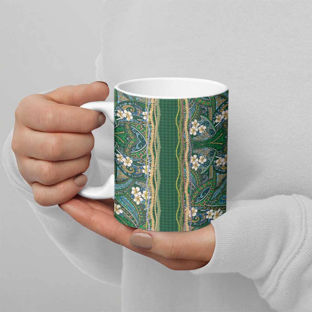 Hawaiian Art Flower Tribal with Lei Ceramic Mug Palaka Pattern Green Color LT03 - Polynesian Pride