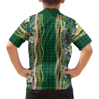 Hawaiian Art Flower Tribal with Lei Kid Hawaiian Shirt Palaka Pattern Green Color LT03 - Polynesian Pride