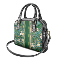 Hawaiian Art Flower Tribal with Lei Shoulder Handbag Palaka Pattern Green Color LT03 - Polynesian Pride