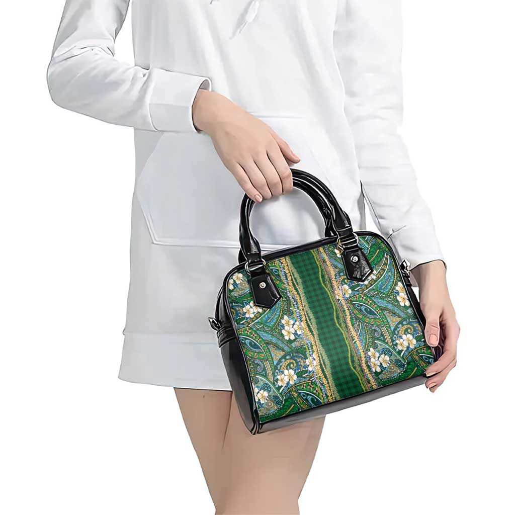 Hawaiian Art Flower Tribal with Lei Shoulder Handbag Palaka Pattern Green Color LT03 - Polynesian Pride