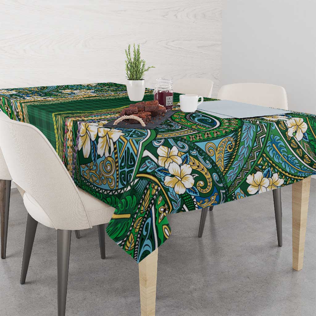 Hawaiian Art Flower Tribal with Lei Tablecloth Palaka Pattern Green Color LT03 - Polynesian Pride