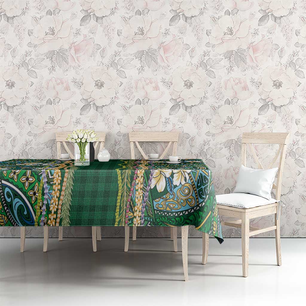 Hawaiian Art Flower Tribal with Lei Tablecloth Palaka Pattern Green Color LT03 - Polynesian Pride