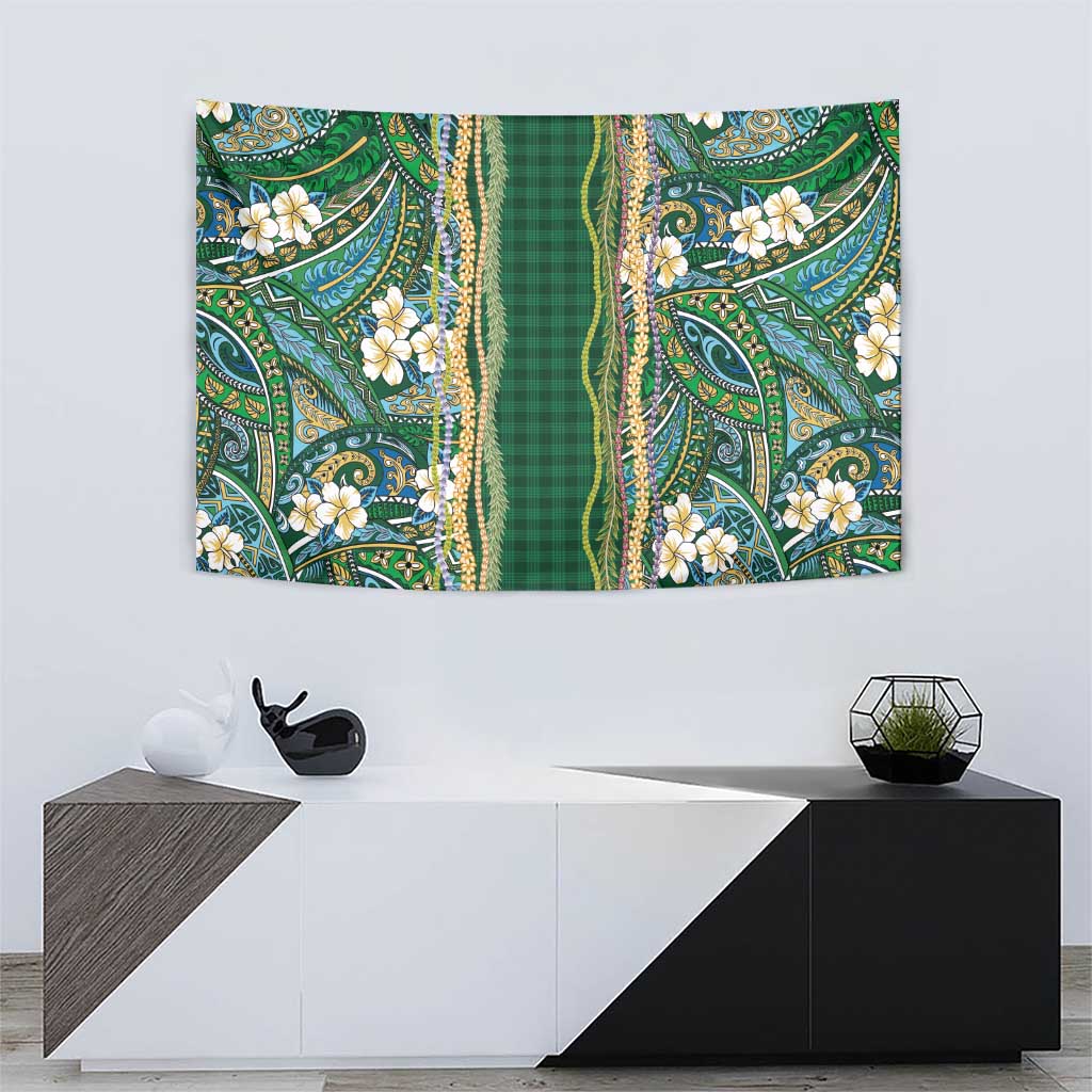 Hawaiian Art Flower Tribal with Lei Tapestry Palaka Pattern Green Color LT03 - Polynesian Pride