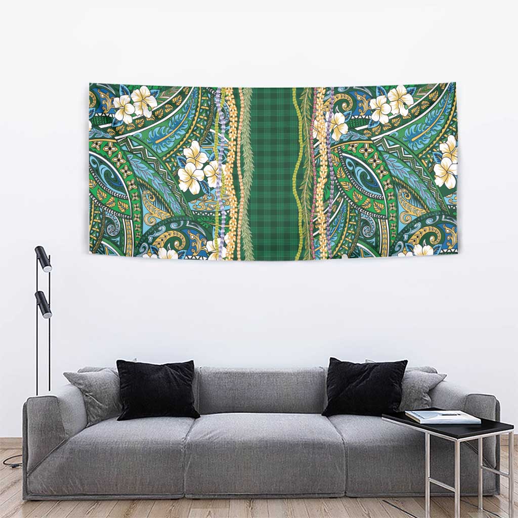 Hawaiian Art Flower Tribal with Lei Tapestry Palaka Pattern Green Color LT03 - Polynesian Pride