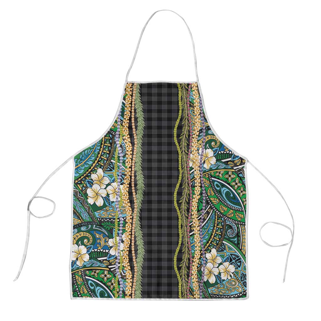 Hawaiian Art Flower Tribal with Lei Apron Palaka Pattern Black Color LT03 Black - Polynesian Pride
