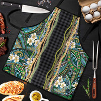 Hawaiian Art Flower Tribal with Lei Apron Palaka Pattern Black Color LT03 Black - Polynesian Pride