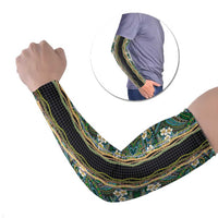 Hawaiian Art Flower Tribal with Lei Arm Sleeves Palaka Pattern Black Color LT03 Set of 2 Black - Polynesian Pride