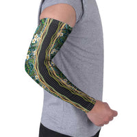 Hawaiian Art Flower Tribal with Lei Arm Sleeves Palaka Pattern Black Color LT03 - Polynesian Pride