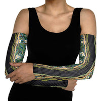 Hawaiian Art Flower Tribal with Lei Arm Sleeves Palaka Pattern Black Color LT03 - Polynesian Pride