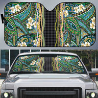Hawaiian Art Flower Tribal with Lei Auto Sun Shade Palaka Pattern Black Color LT03 Black - Polynesian Pride