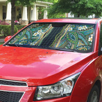 Hawaiian Art Flower Tribal with Lei Auto Sun Shade Palaka Pattern Black Color LT03 - Polynesian Pride