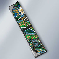 Hawaiian Art Flower Tribal with Lei Auto Sun Shade Palaka Pattern Black Color LT03 - Polynesian Pride