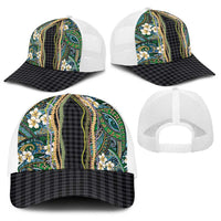 Hawaiian Art Flower Tribal with Lei Baseball Net Cap Palaka Pattern Black Color LT03 - Polynesian Pride