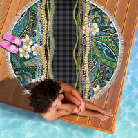 Hawaiian Art Flower Tribal with Lei Beach Blanket Palaka Pattern Black Color LT03 - Polynesian Pride