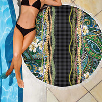 Hawaiian Art Flower Tribal with Lei Beach Blanket Palaka Pattern Black Color LT03 - Polynesian Pride