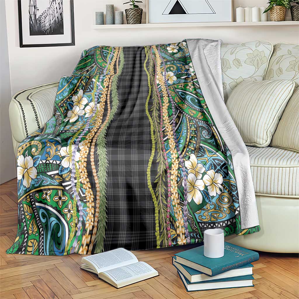 Hawaiian Art Flower Tribal with Lei Blanket Palaka Pattern Black Color LT03 Black - Polynesian Pride