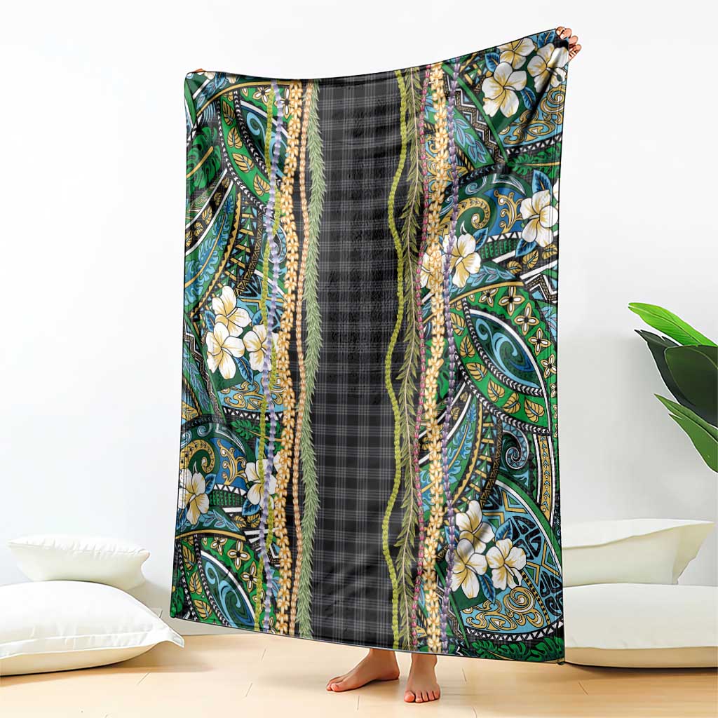 Hawaiian Art Flower Tribal with Lei Blanket Palaka Pattern Black Color LT03 - Polynesian Pride