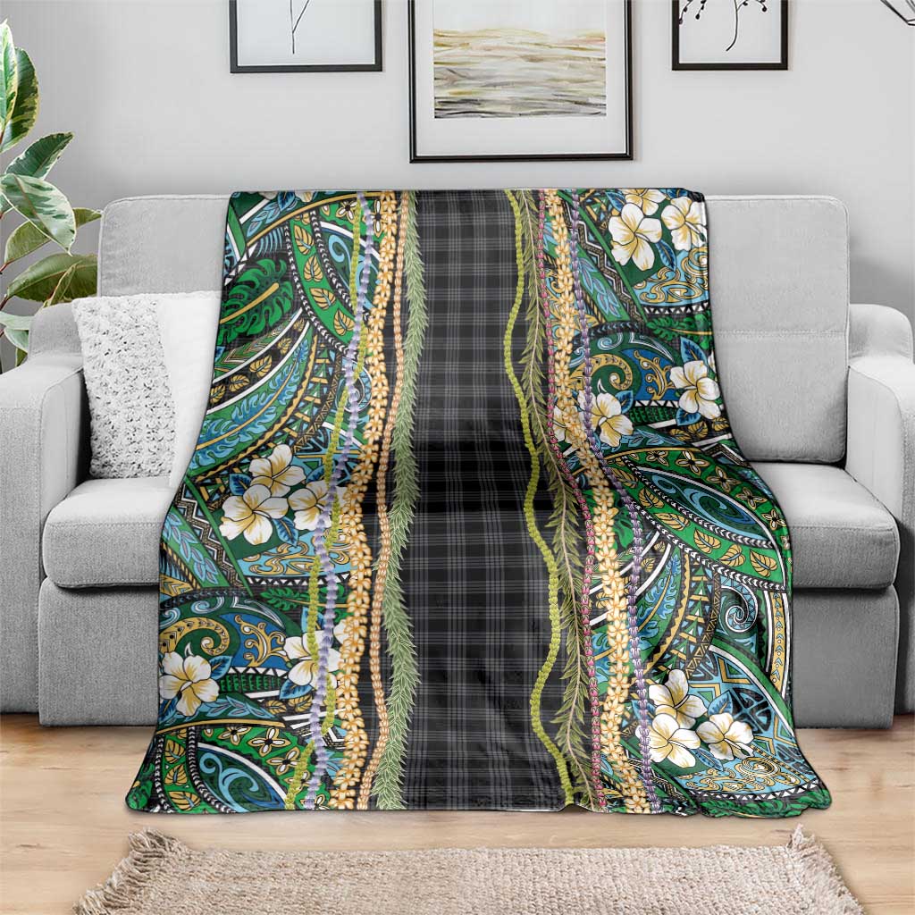 Hawaiian Art Flower Tribal with Lei Blanket Palaka Pattern Black Color LT03 - Polynesian Pride