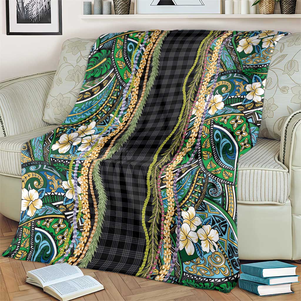 Hawaiian Art Flower Tribal with Lei Blanket Palaka Pattern Black Color LT03 - Polynesian Pride