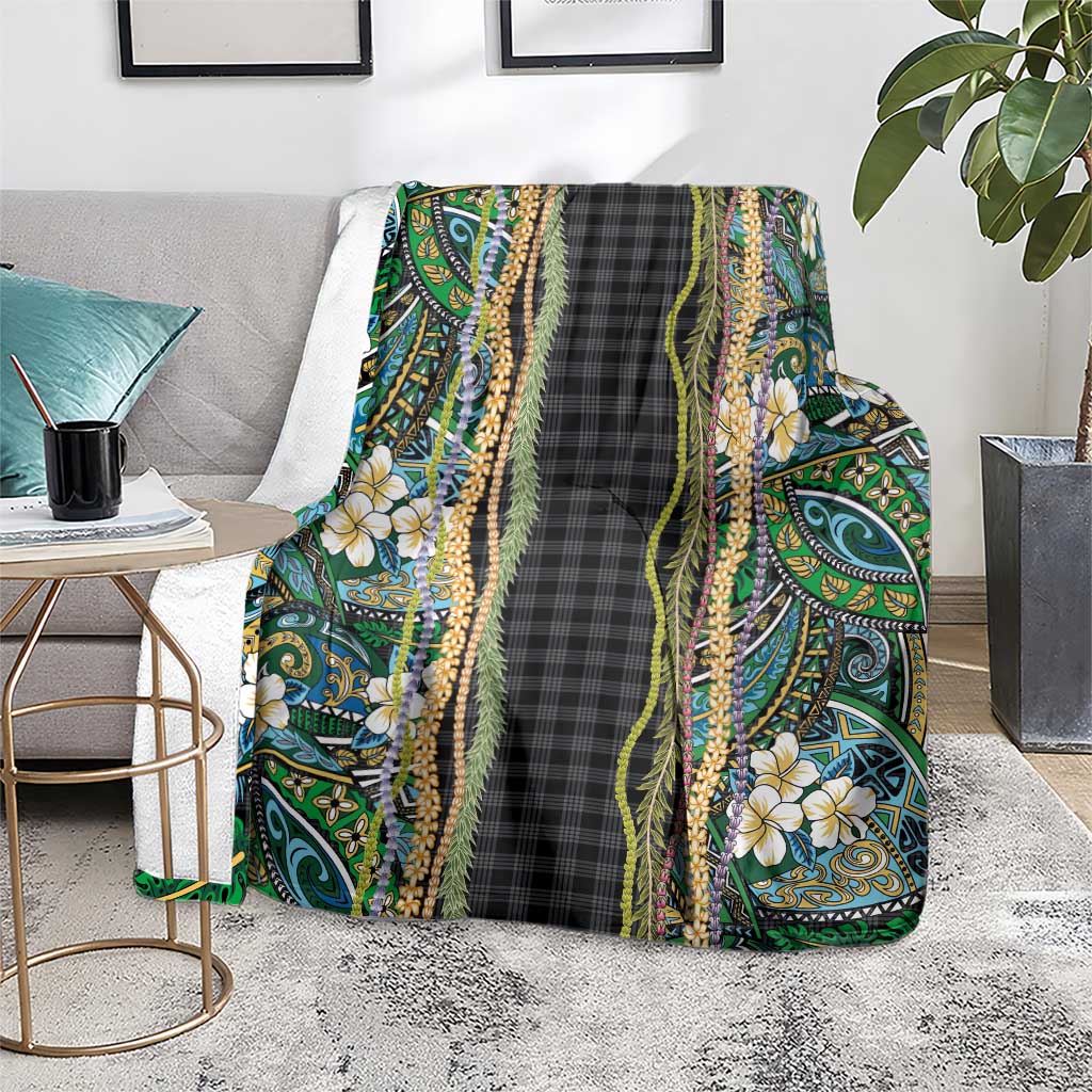 Hawaiian Art Flower Tribal with Lei Blanket Palaka Pattern Black Color LT03 - Polynesian Pride