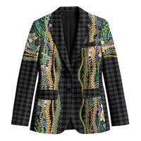 Hawaiian Art Flower Tribal with Lei Blazer Palaka Pattern Black Color LT03 Unisex Black - Polynesian Pride