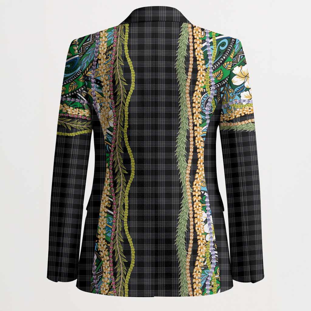 Hawaiian Art Flower Tribal with Lei Blazer Palaka Pattern Black Color LT03 - Polynesian Pride