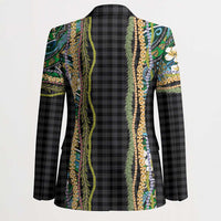 Hawaiian Art Flower Tribal with Lei Blazer Palaka Pattern Black Color LT03 - Polynesian Pride