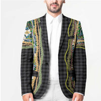 Hawaiian Art Flower Tribal with Lei Blazer Palaka Pattern Black Color LT03 - Polynesian Pride