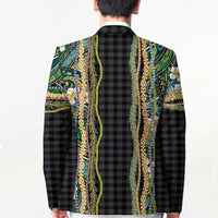 Hawaiian Art Flower Tribal with Lei Blazer Palaka Pattern Black Color LT03 - Polynesian Pride