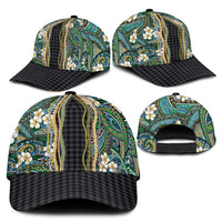Hawaiian Art Flower Tribal with Lei Classic Cap Palaka Pattern Black Color LT03 - Polynesian Pride