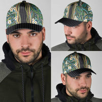 Hawaiian Art Flower Tribal with Lei Classic Cap Palaka Pattern Black Color LT03 - Polynesian Pride