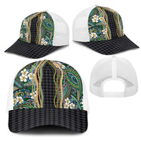 Hawaiian Art Flower Tribal with Lei Mesh Trucker Cap Palaka Pattern Black Color LT03 - Polynesian Pride