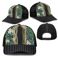 Hawaiian Art Flower Tribal with Lei Mesh Trucker Cap Palaka Pattern Black Color LT03 - Polynesian Pride