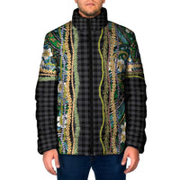 Hawaiian Art Flower Tribal with Lei Padded Jacket Palaka Pattern Black Color LT03 Men Black - Polynesian Pride