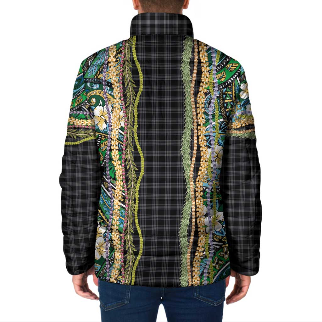 Hawaiian Art Flower Tribal with Lei Padded Jacket Palaka Pattern Black Color LT03 - Polynesian Pride