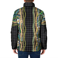 Hawaiian Art Flower Tribal with Lei Padded Jacket Palaka Pattern Black Color LT03 - Polynesian Pride