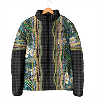 Hawaiian Art Flower Tribal with Lei Padded Jacket Palaka Pattern Black Color LT03 - Polynesian Pride