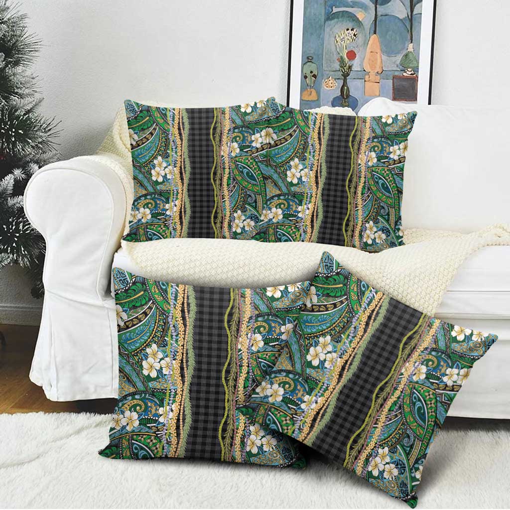 Hawaiian Art Flower Tribal with Lei Pillow Cover Palaka Pattern Black Color LT03 - Polynesian Pride