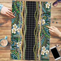 Hawaiian Art Flower Tribal with Lei Puzzle Palaka Pattern Black Color LT03 Black - Polynesian Pride